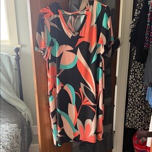 Tribal Asymmetrical Dress - Black, Coral, Teal